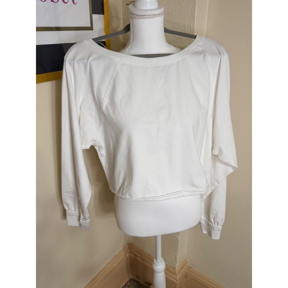 JoyLab Womens White Cropped Long Sleeve Sweatshirt Raw Hem Pullover Size M